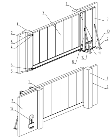 Схема откатных ворот.